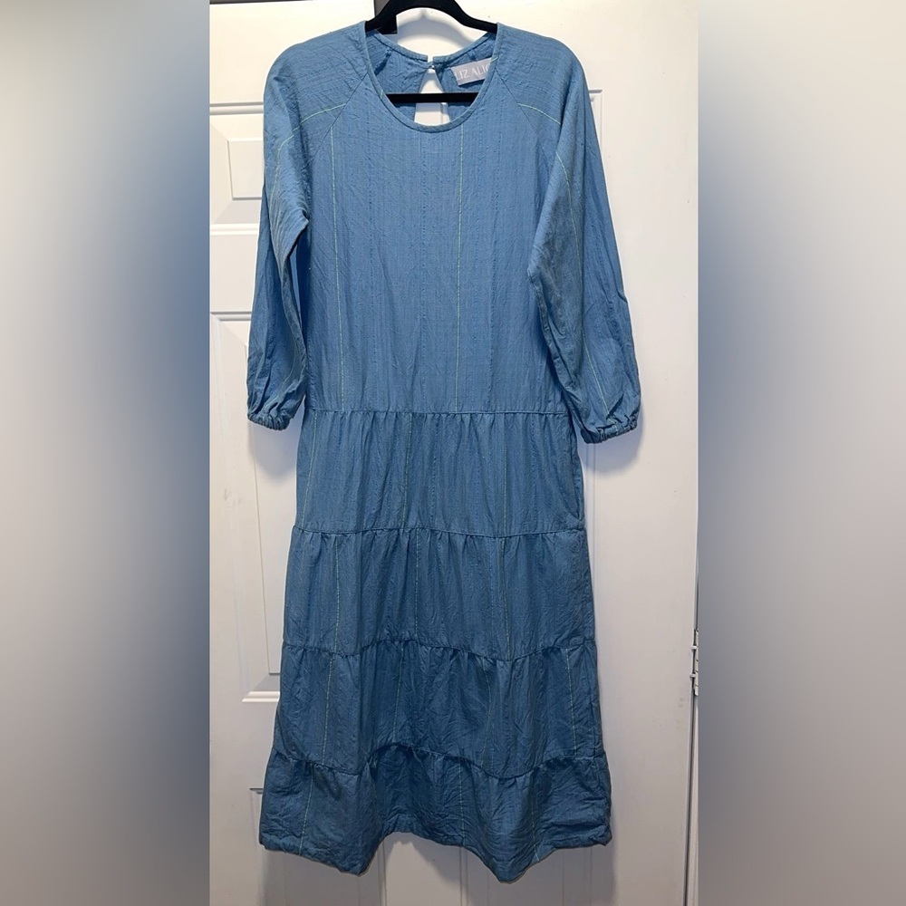 Liz Alig 100% Cotton Blue Tiered Maxi Dress